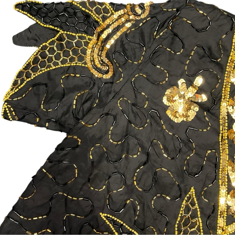 ✨‎ Vintage SND 100% Silk Hand Beaded Sequin Top | Made in India | Women’s L - Picture 5 of 16